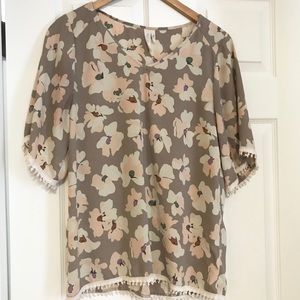 ModCloth Taupe Flower Print Blouse
